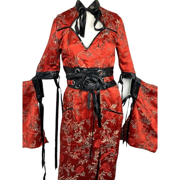 L Vintage lip service vice Kimono Dress Cyberpunk Goth Vampire sunset geisha - Picture 2 of 7